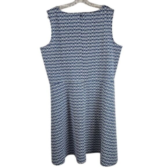 Talbots Stretch Knit Sleeveless Midi Dress 2X Blue/White Geometric Preppy Office - Picture 3 of 7
